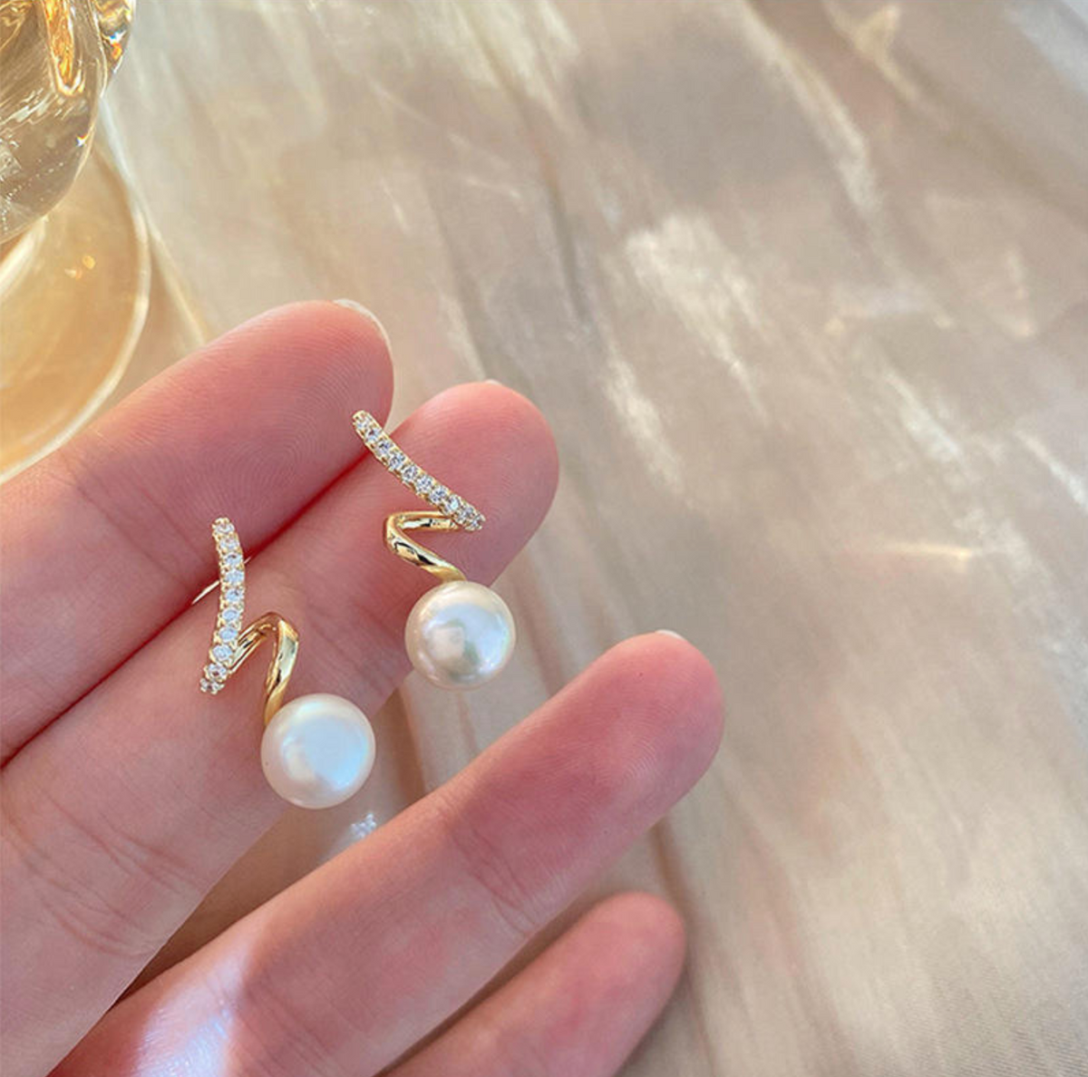 Twisted Pearl Rhinestone Earrings