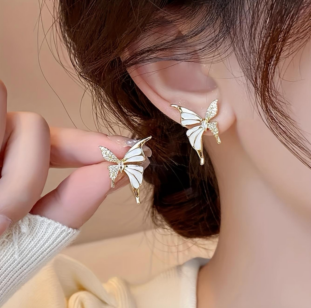 Korean Crystal Flower Butterfly Earrings