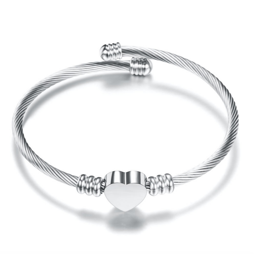 Gold Stainless Steel Heart Charm Bangle