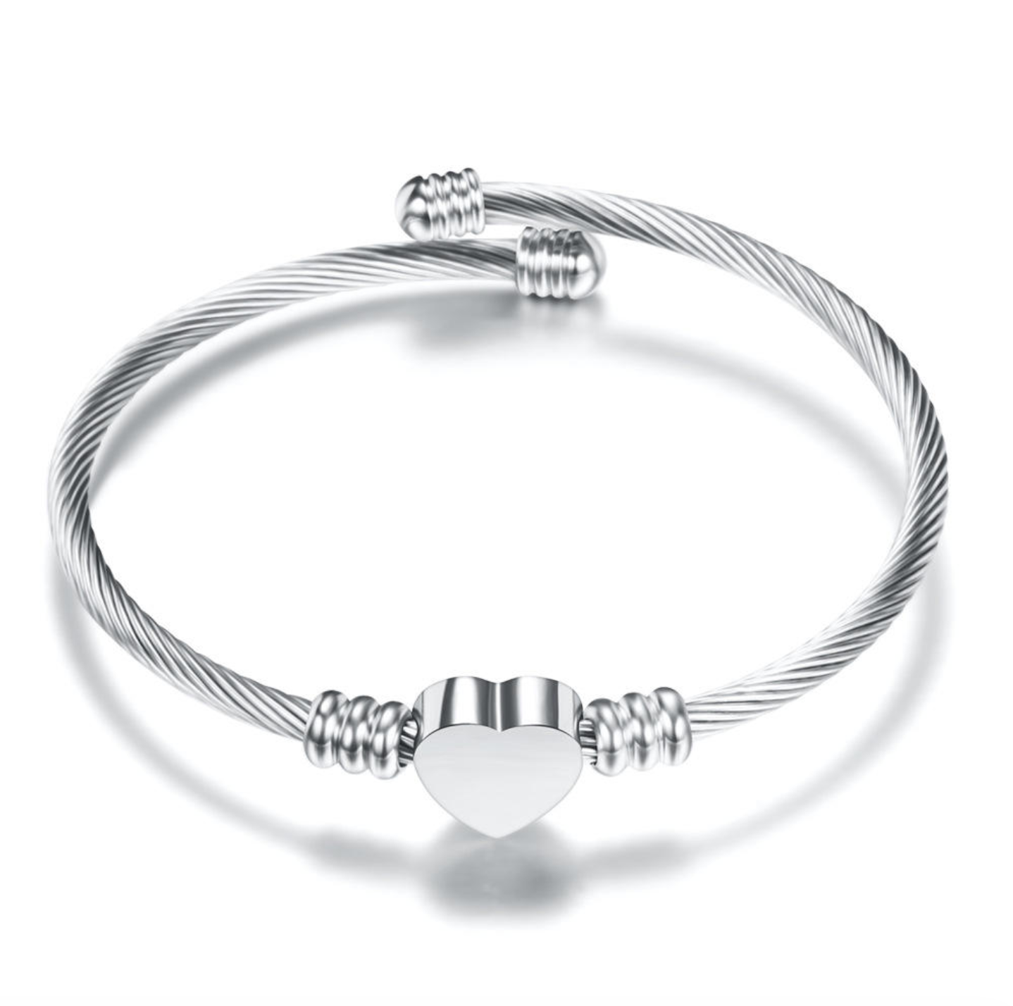Gold Stainless Steel Heart Charm Bangle