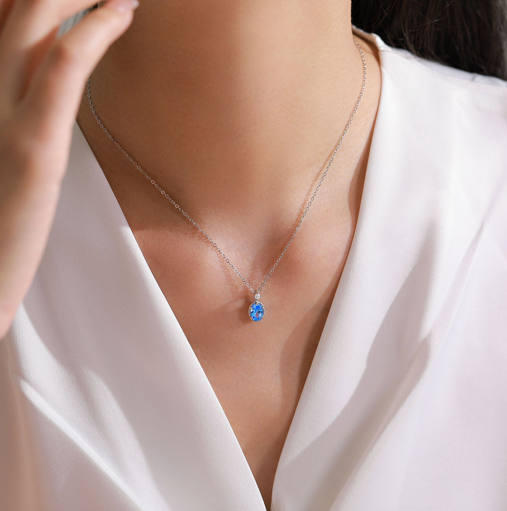 Ailmay 925 Sterling Silver Aqua Blue Necklace