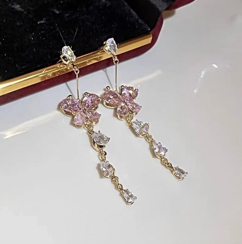 Butterfly Long Chain Tassel Threader Earrings