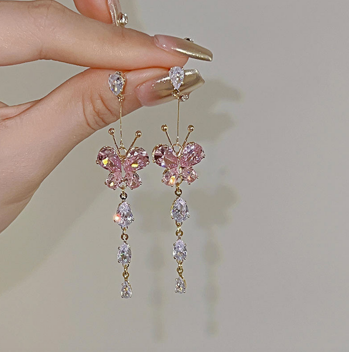 Butterfly Long Chain Tassel Threader Earrings